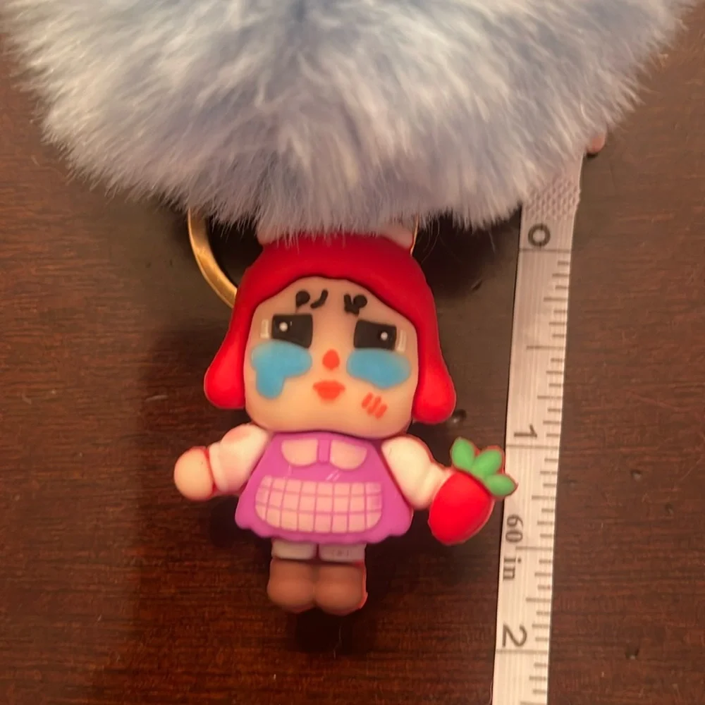 Blue Fluffy Keychain with CryBaby Doll Charm new